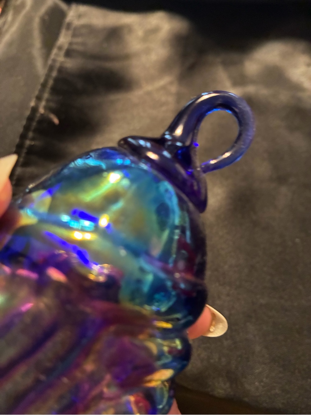 Fenton Iridescent Blue-Purple-Green Santa Ornament - Picture 5 of 6